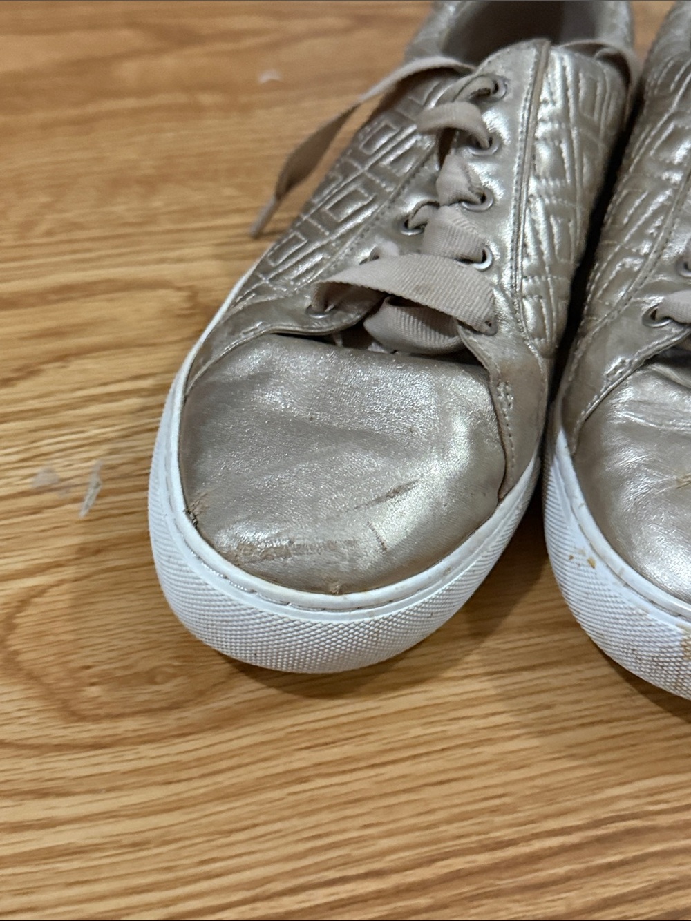 Tory Burch Quilted Metallic Gold Low-Top Sneakers - Picture 2 of 9